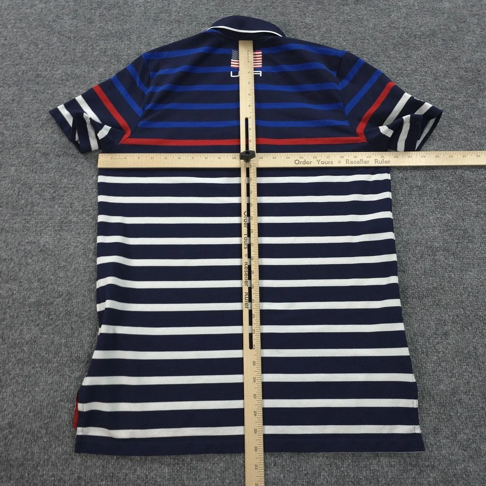 Polo Golf Ralph Lauren Shirt Mens M‎ Navy Stripe 2016 USA Performance Golfing